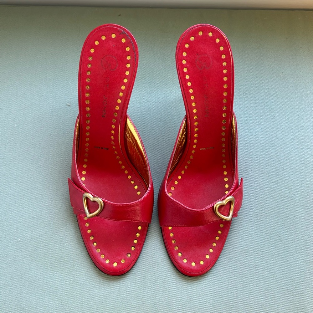 St. John red and gold kitten heel with heart detail